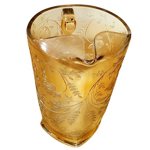 Vintage Jeanette Carnival Glass Pitcher Floragold Louisa 8.5" Iridescent - Picture 4 of 11